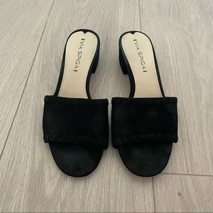 Via Spiga / Black Suede Block Heel Slides